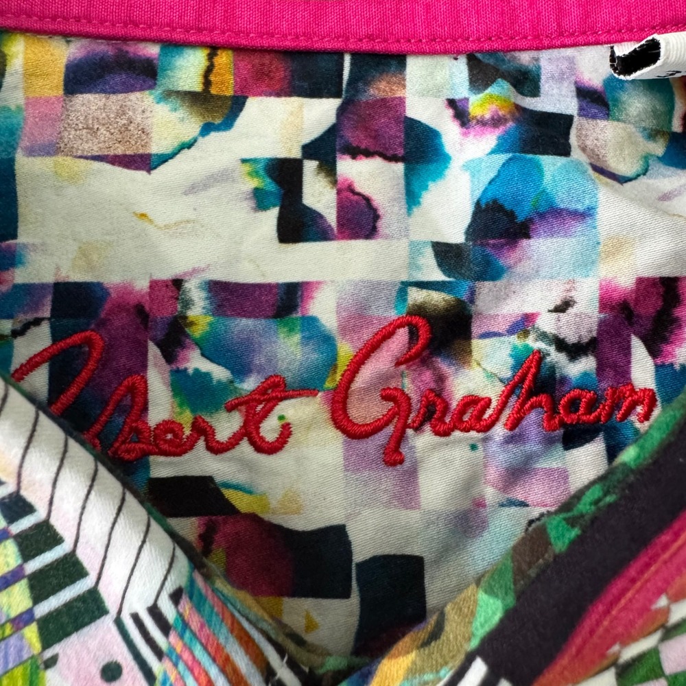 Robert Graham Button Down Shirt Men 3XL Multicolor Geometric Camo Trim Big Tall - Picture 8 of 13